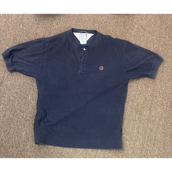 Vintage Tommy Hilfiger Henley Shirt Mens M Navy Blue Crest Logo 90s Cotton - Picture 1 of 4